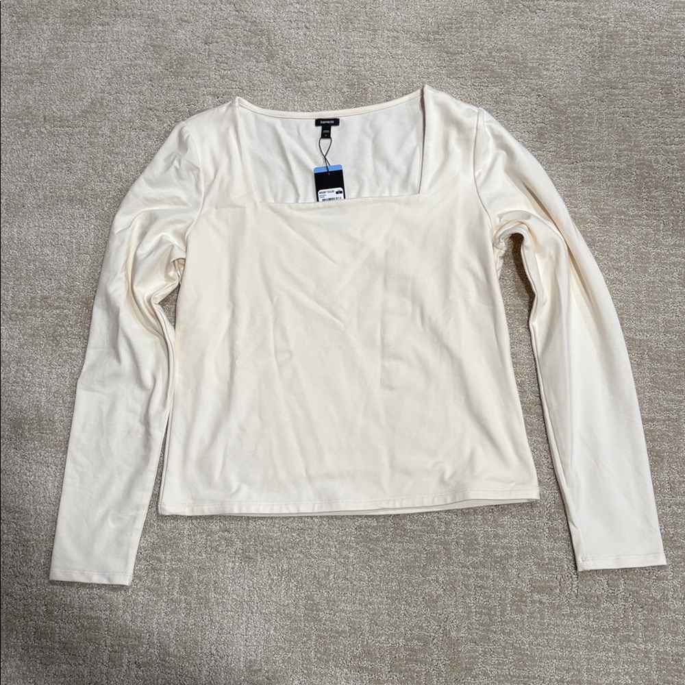 Express Cream Square Neck Long Sleeve Top